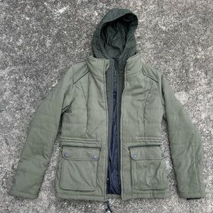 Prana Womens Sz S Halle Primaloft Insulated Jacket Olive Green Cargo Hood